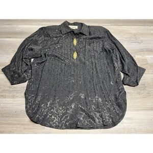 Vintage Reina Industries Shirt Pants Dressy Casual Set Size 14 Black 80's Floral